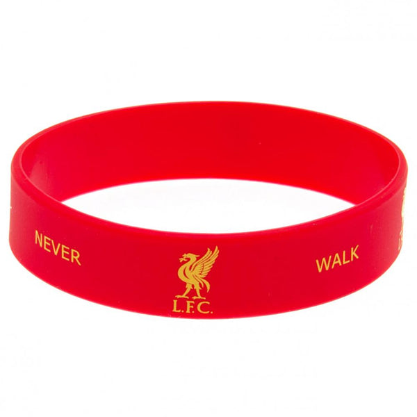 Liverpool FC Silicone Wristband LKT Sport Vibrant red silicone rubber wristband Features You'll Never Walk Alone text and Liverpool club crest design One size fits all Official licensed product Approx 7cm in diameter On a header card Wristbands