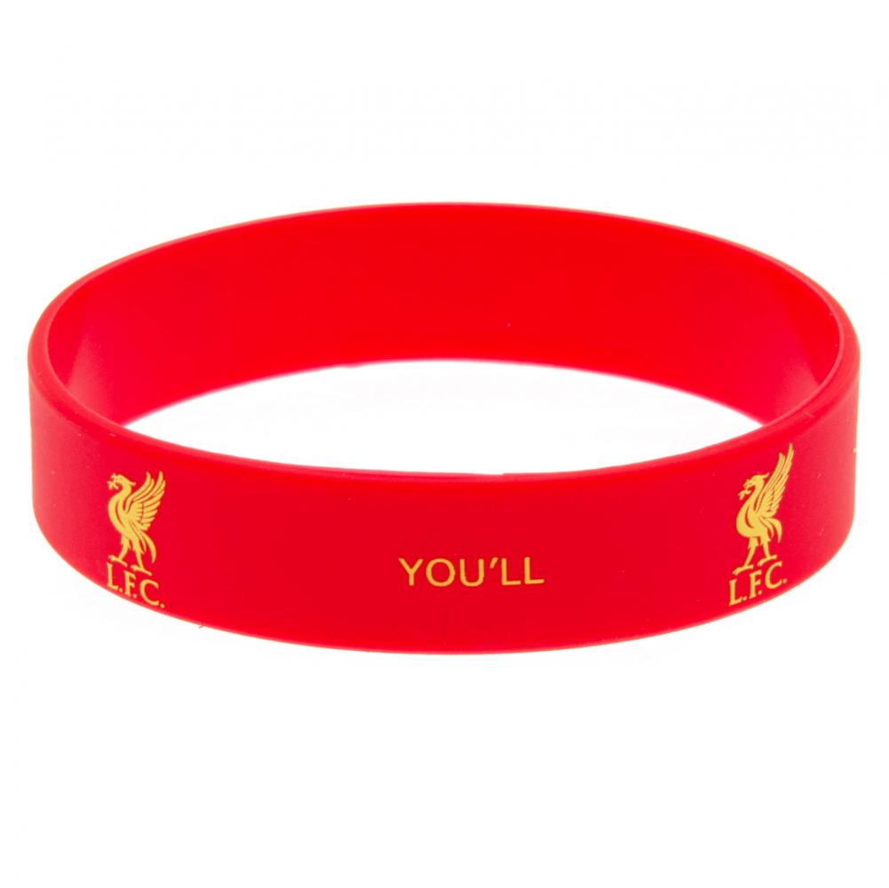 Liverpool FC Silicone Wristband LKT Sport Vibrant red silicone rubber wristband Features You'll Never Walk Alone text and Liverpool club crest design One size fits all Official licensed product Approx 7cm in diameter On a header card Wristbands