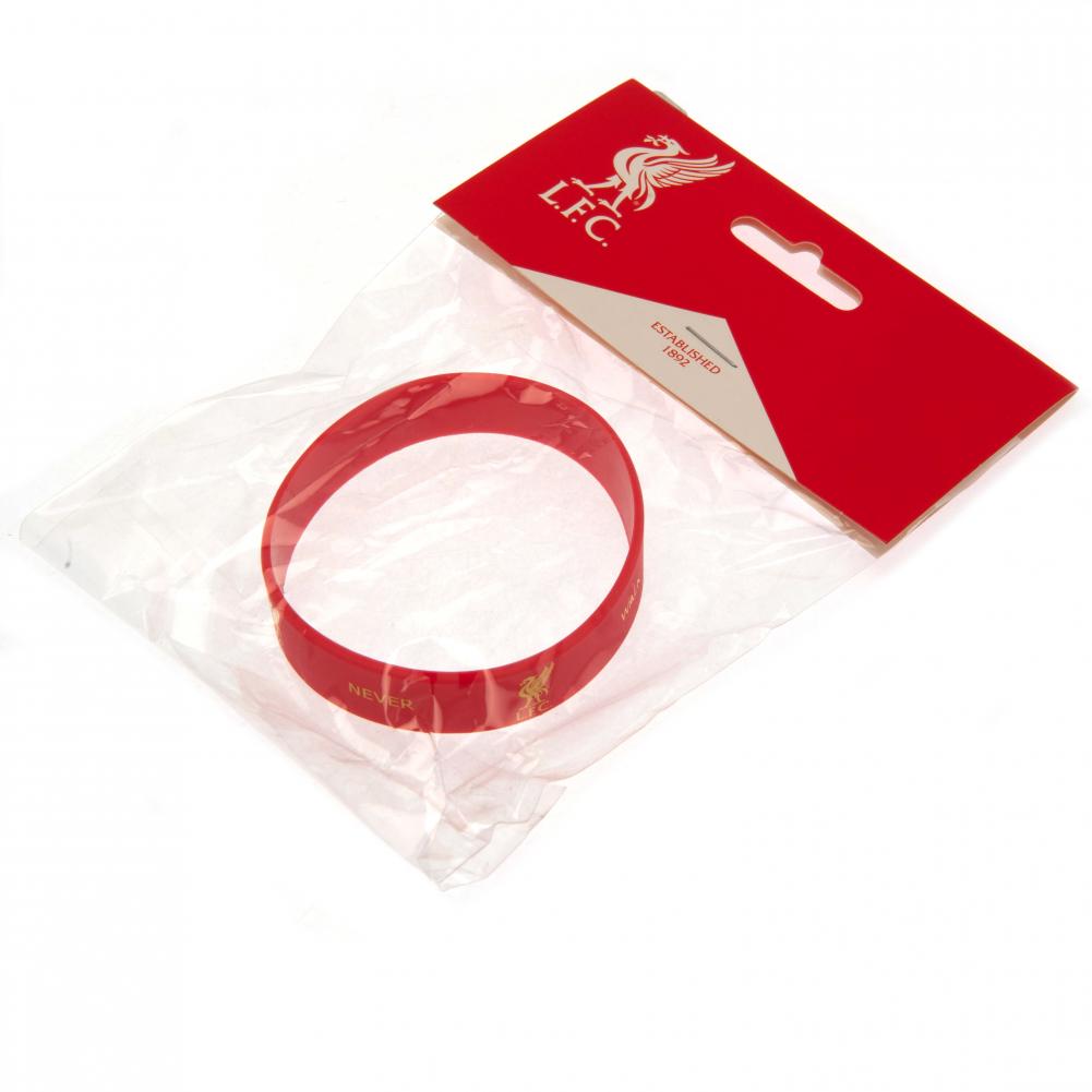 Liverpool FC Silicone Wristband LKT Sport Vibrant red silicone rubber wristband Features You'll Never Walk Alone text and Liverpool club crest design One size fits all Official licensed product Approx 7cm in diameter On a header card Wristbands