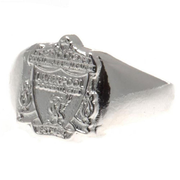 Liverpool FC Silver Plated Crest Ring Small LKT Sport Silver Plated crest design ring Featuring a highly detailed formed Liverpool FC crest Official licensed product Internal diameter approx 19mm Ring size R In a blister pack Rings