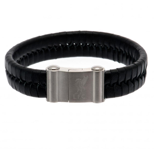 Liverpool FC Single Plait Leather Bracelet LKT Sport Single plait design bracelet made from genuine leather Black bracelet with a stainless steel magnetic clasp featuring and engraved club crest Official licensed product Approx 21cm x 1cm Presented in a g