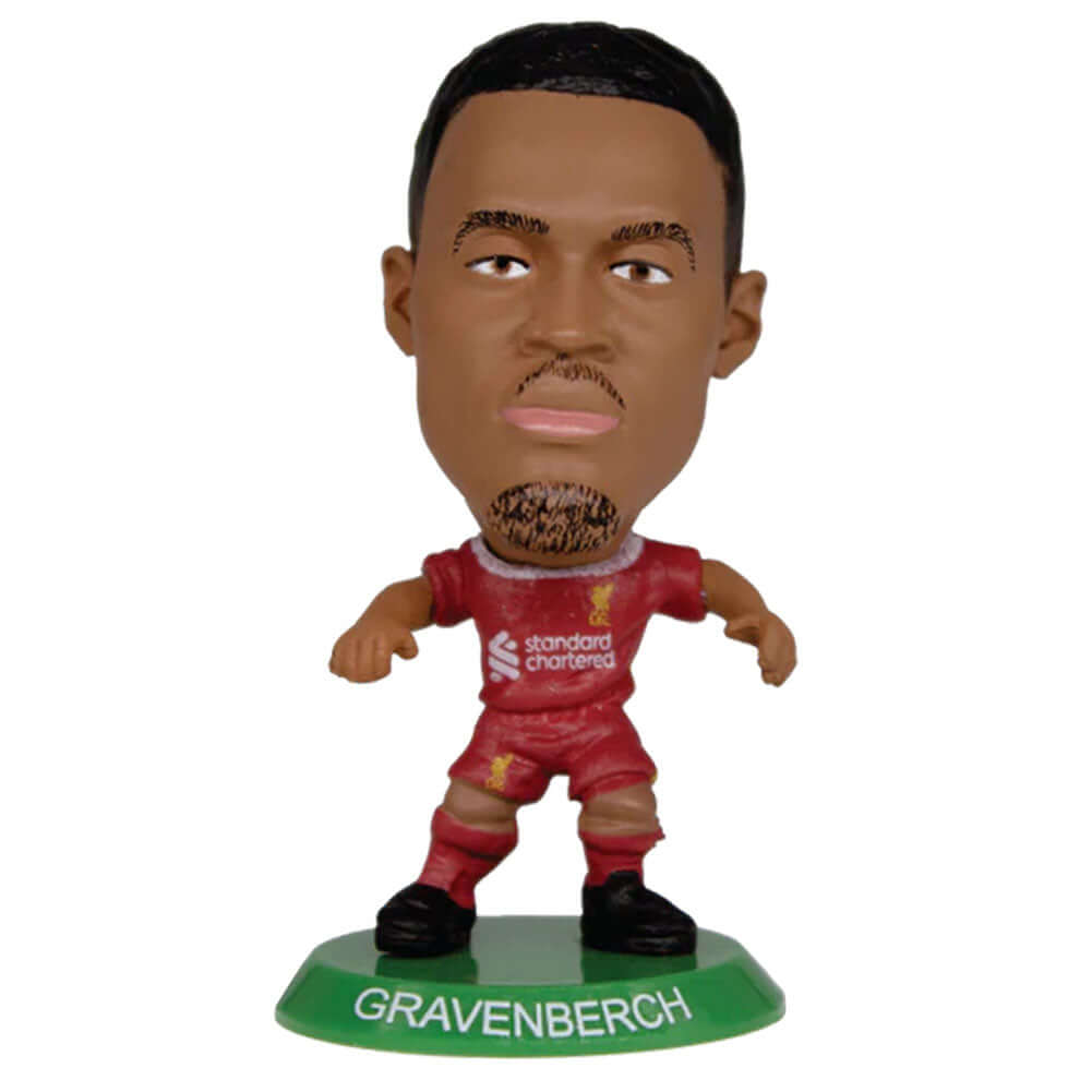 Liverpool FC SoccerStarz 2025 Gravenberch LKT Sport Ryan Gravenberch Soccerstarz collectable figureFeatures season 2024-25 Liverpool home kitStands 5cm tall on a green baseOfficial licensed productApprox 5cm x 2.5cm x 2.5cm Figurines Imagen principal del producto