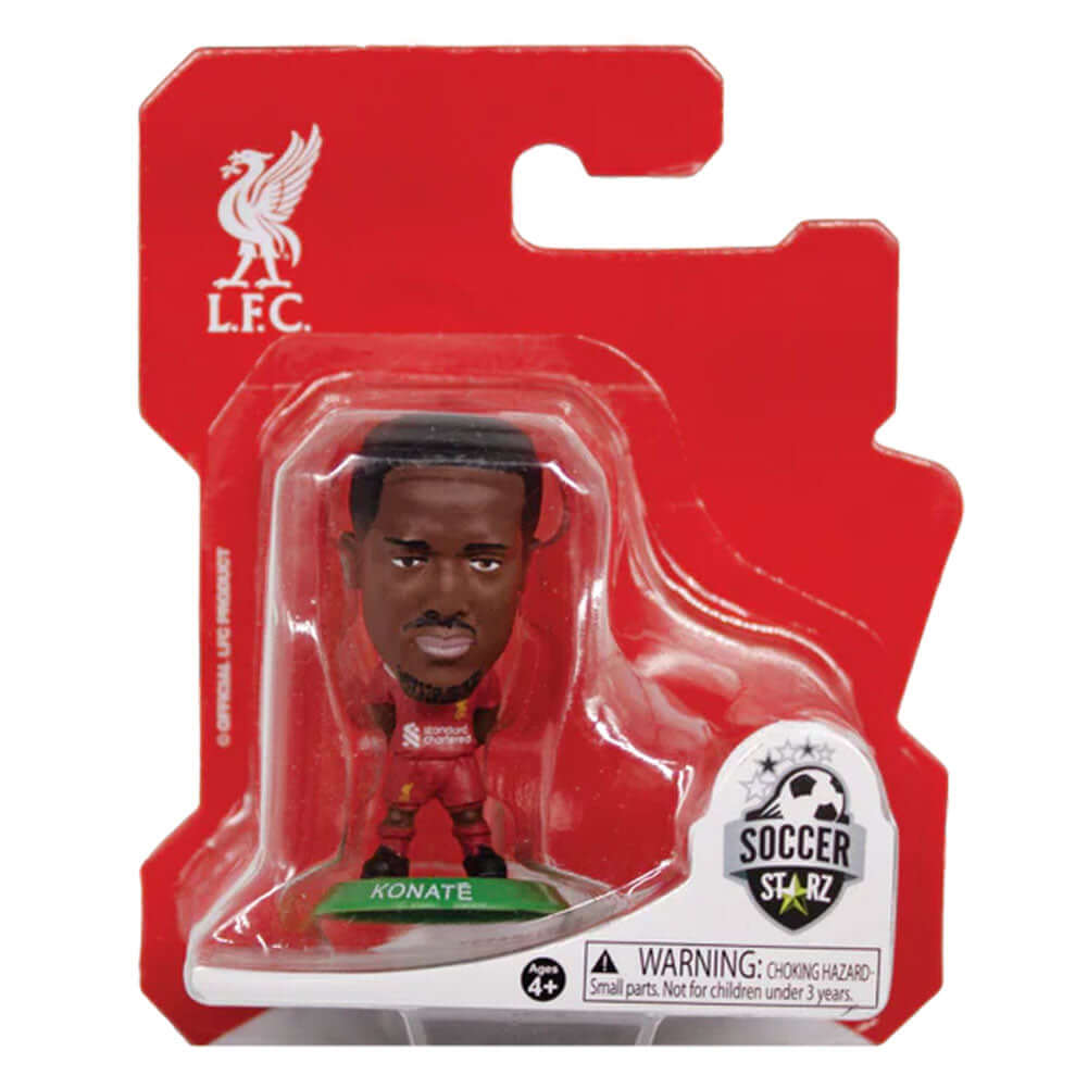 Liverpool FC SoccerStarz 2025 Konate LKT Sport Ibrahima Konaté Soccerstarz collectable figureFeatures season 2024-25 Liverpool home kitStands 5cm tall on a green baseOfficial licensed productApprox 5cm x 2.5cm x 2.5cm Figurines