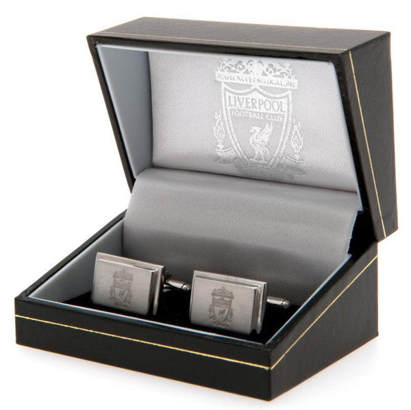 Liverpool FC Stainless Steel Cufflinks LKT Sport Stainless steel rectangular cufflinks in a brushed satin finish Each cufflink is engraved with the Liverpool crest On a bullet back fixing Official licensed product Approx 20mm x 10mm Presented in a gift bo