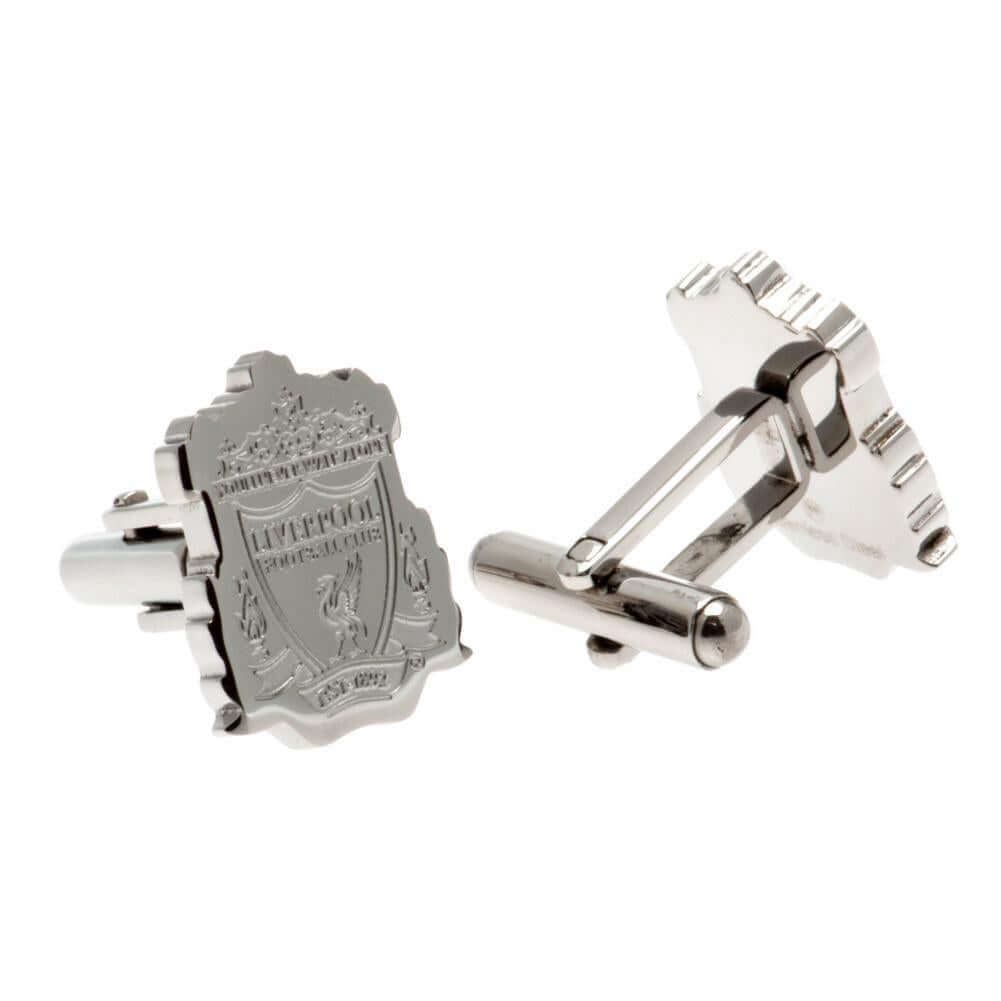 Liverpool FC Stainless Steel Formed Crest Cufflinks LKT Sport Stainless steel crest shaped cufflinks in a chrome finishFeaturing a highly detailed formed Liverpool crestOn a bullet back fixingOfficial licensed productApprox 18mm x 13mm Cufflinks