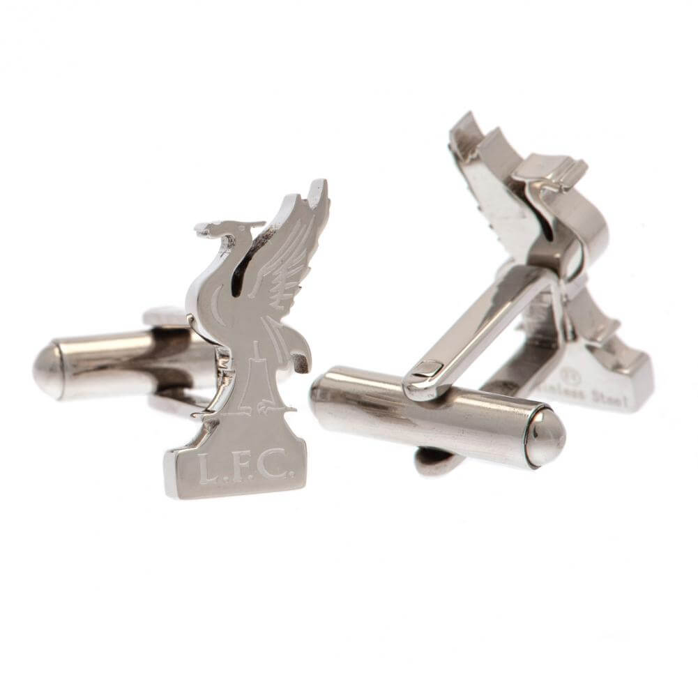 Liverpool FC Stainless Steel Formed Liverbird Cufflinks LKT Sport Stainless steel crest shaped cufflinks in a chrome finishFeaturing a highly detailed formed LFC Liverbird crestOn a bullet back fixingOfficial licensed productApprox 18mm x 13mm Cufflinks