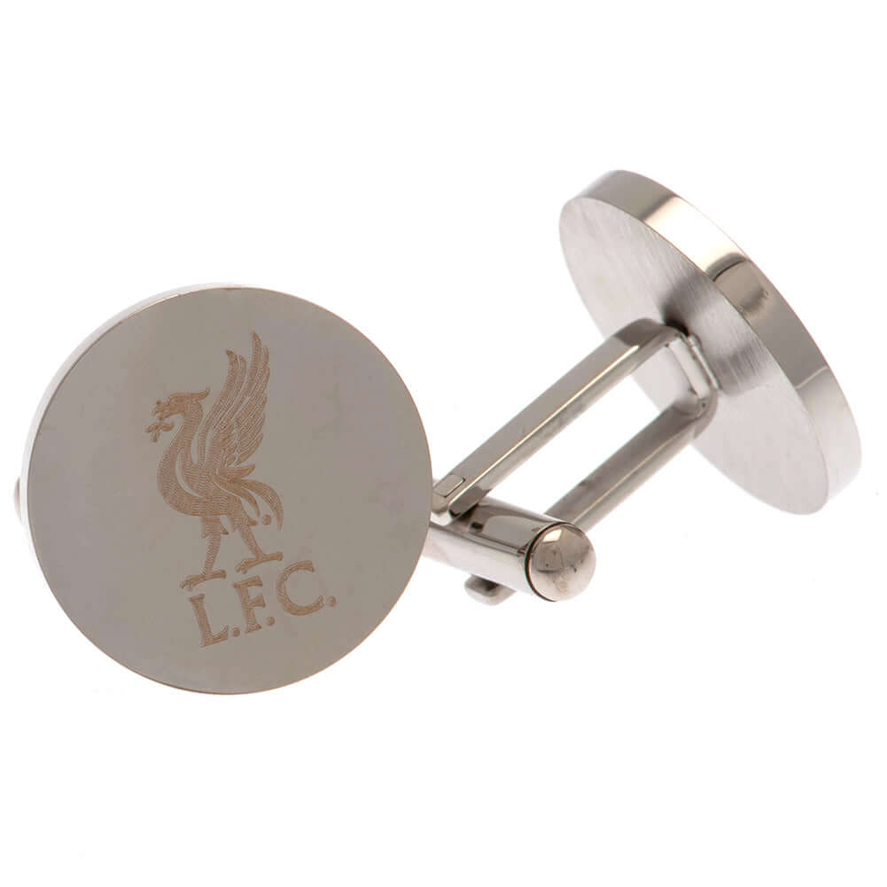 Liverpool FC Stainless Steel Round Cufflinks LKT Sport Stainless steel round cufflinks in a chrome finishEach cufflink is engraved with the LFC Liverbird crestOn a bullet back fixingOfficial licensed productApprox 20mm x 20mm Cufflinks