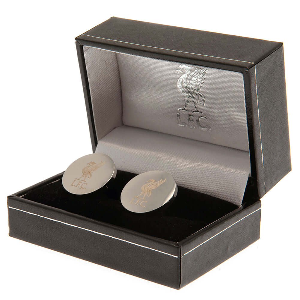 Liverpool FC Stainless Steel Round Cufflinks LKT Sport Stainless steel round cufflinks in a chrome finishEach cufflink is engraved with the LFC Liverbird crestOn a bullet back fixingOfficial licensed productApprox 20mm x 20mm Cufflinks