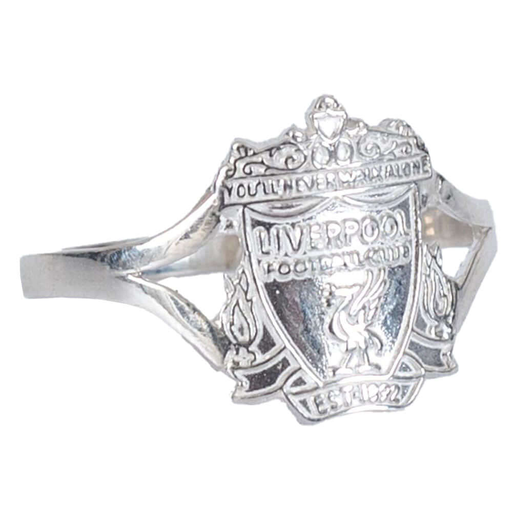 Liverpool FC Sterling Silver Split Shank Ring Small LKT Sport Sterling silver crest design ringFeaturing a highly detailed formed Liverpool FC crestOfficial licensed productRing size R Rings
