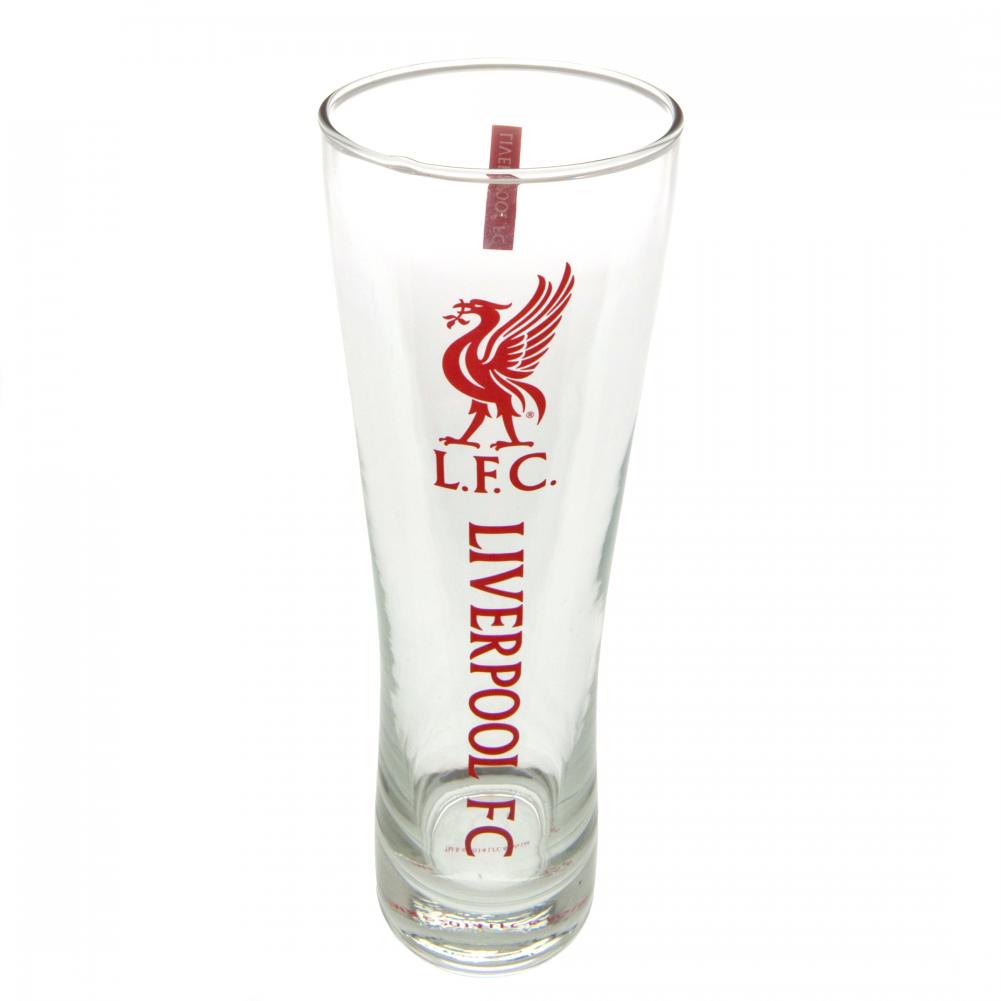 Liverpool FC Tall Beer Glass LKT Sport Tall slim pilsner style pint glass Features Liverpool FC text and Liverbird club crest in red White Liverpool FC text on small red block detail on reverse Official licensed product Approx 570ml (1 pint) Approx 24cm t