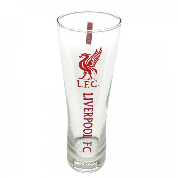 Liverpool FC Tall Beer Glass LKT Sport Tall slim pilsner style pint glass Features Liverpool FC text and Liverbird club crest in red White Liverpool FC text on small red block detail on reverse Official licensed product Approx 570ml (1 pint) Approx 24cm t