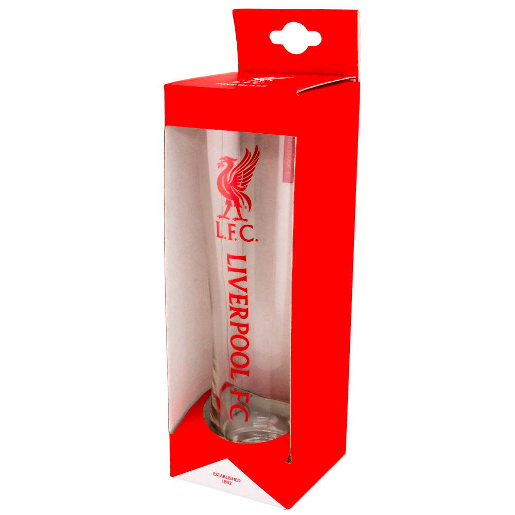 Liverpool FC Tall Beer Glass LKT Sport Tall slim pilsner style pint glass Features Liverpool FC text and Liverbird club crest in red White Liverpool FC text on small red block detail on reverse Official licensed product Approx 570ml (1 pint) Approx 24cm t