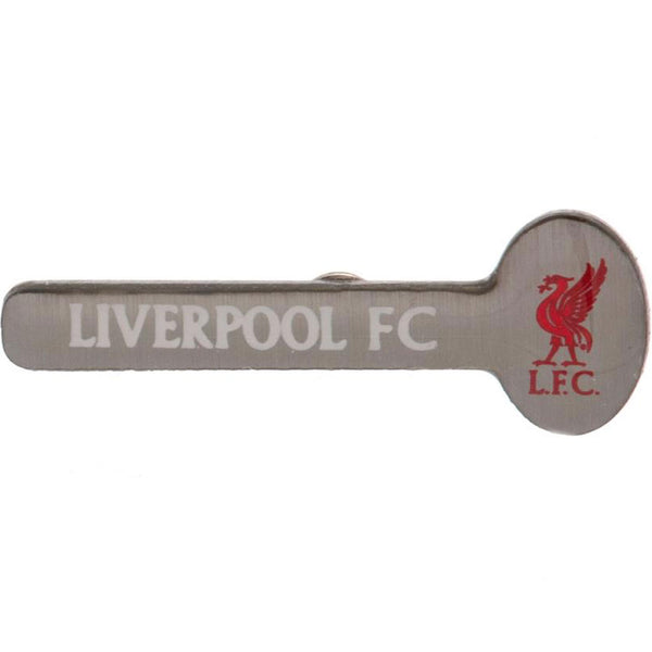 Liverpool FC Text Badge LKT Sport metal crest and bar design badge enamel finish featuring white liverpool fc text and red crest With butterfly clasp fixing Metal alloy with silver style finish Official licensed product Approx 30mm x 10mm On a backing car