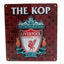 Liverpool FC The Kop Sign LKT Sport Iconic design stamped metal wall sign Featuring a large Liverpool crest and The Kop text Ready to hang on the wall with four small holes for fixing Official licensed product Approx 23cm x 25cm On a header card Novelty S