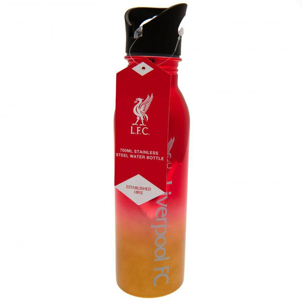 Liverpool FC UV Metallic Drinks Bottle LKT Sport Stainless steel fade metallic camping style water bottleStriking UV metallic finish with white Liverpool crest and textScrew top lid with a closable clear drinking spoutOfficial licensed productApprox 700ml