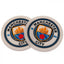 Manchester City FC 2pk Coaster Set LKT Sport Pack of 2 flexible non slip silicone coasters Vibrant colour coasters each with a stamped City crest Wipe clean finish Official licensed product Approx 10cm in diameter On a header card Coasters
