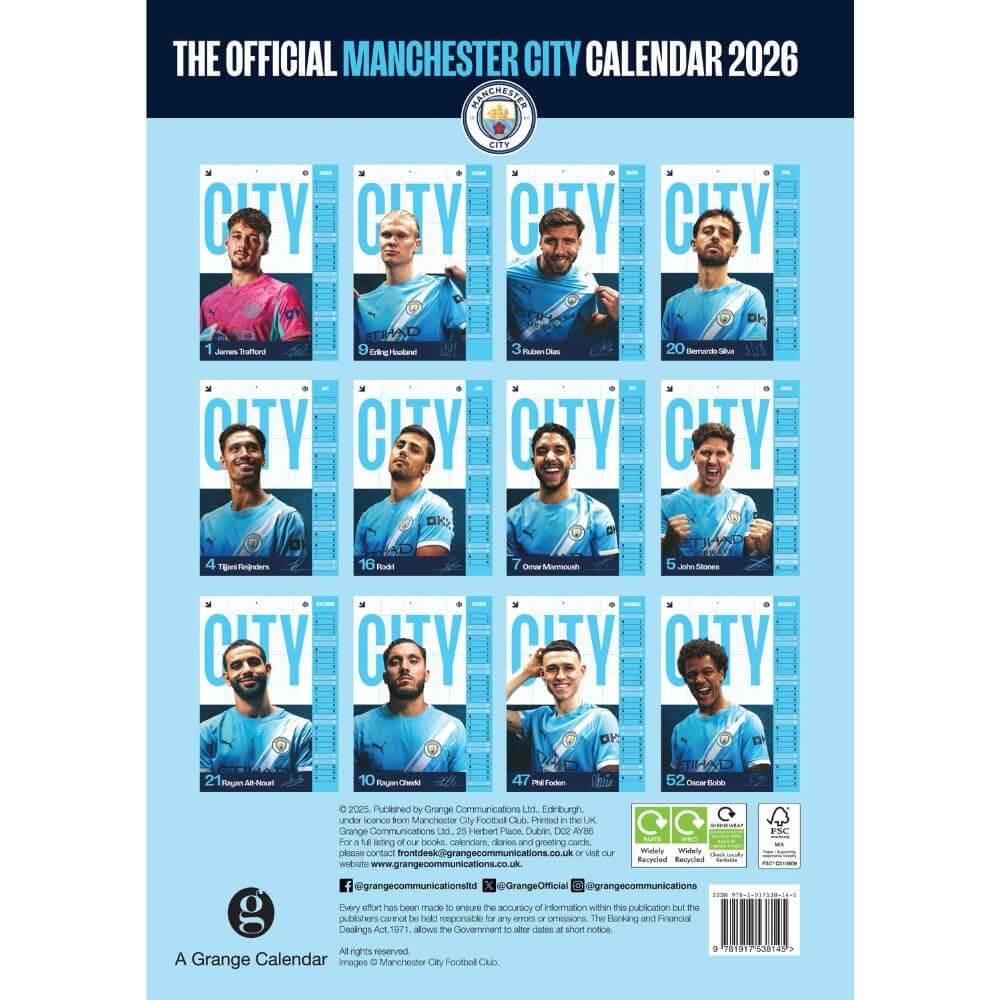 Manchester City FC A3 Calendar 2026 LKT Sport Football>Premier League>Manchester City FC Wall Calendars