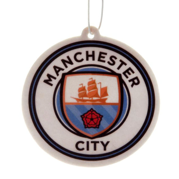 Manchester City FC Air Freshener LKT Sport Classic crest shaped long lasting air freshener Vibrant full colour City crest printed on both sides Official licensed product Approx 7cm x 7cm On a header card Vehicle Air Fresheners