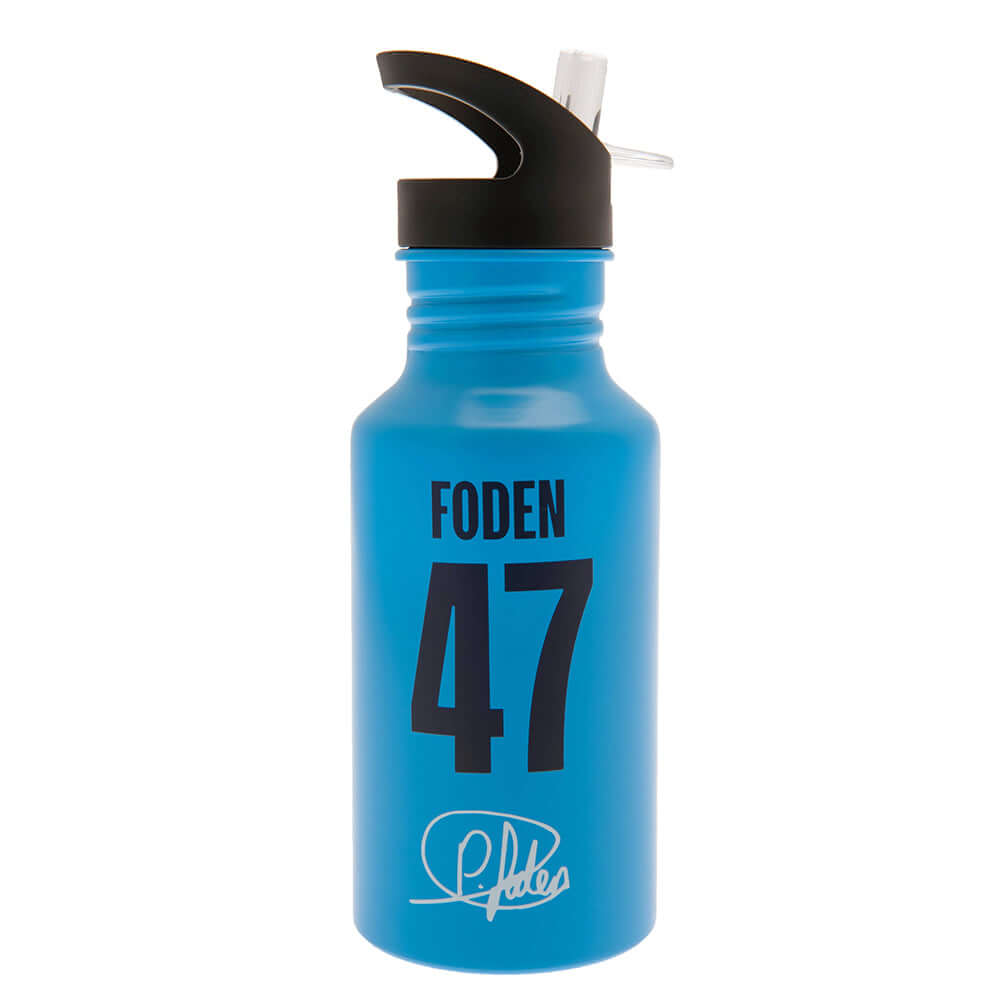 Manchester City FC Aluminium Drinks Bottle Foden LKT Sport High quality lightweight aluminium drinks bottleMatt blue finish bottle with the City club crest in whiteFeaturing Phil Foden signature, name and squad numberScrew top lid with a closable clear dr Main image