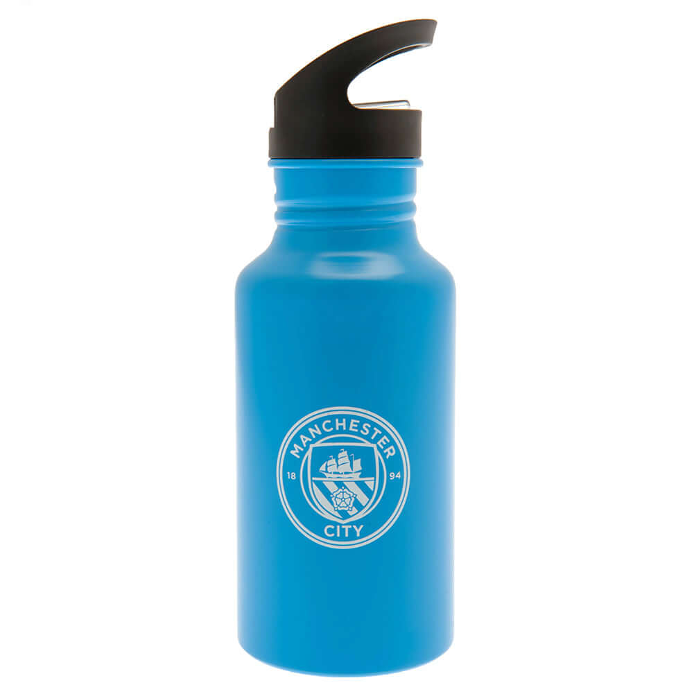 Manchester City FC Aluminium Drinks Bottle Foden LKT Sport High quality lightweight aluminium drinks bottleMatt blue finish bottle with the City club crest in whiteFeaturing Phil Foden signature, name and squad numberScrew top lid with a closable clear dr