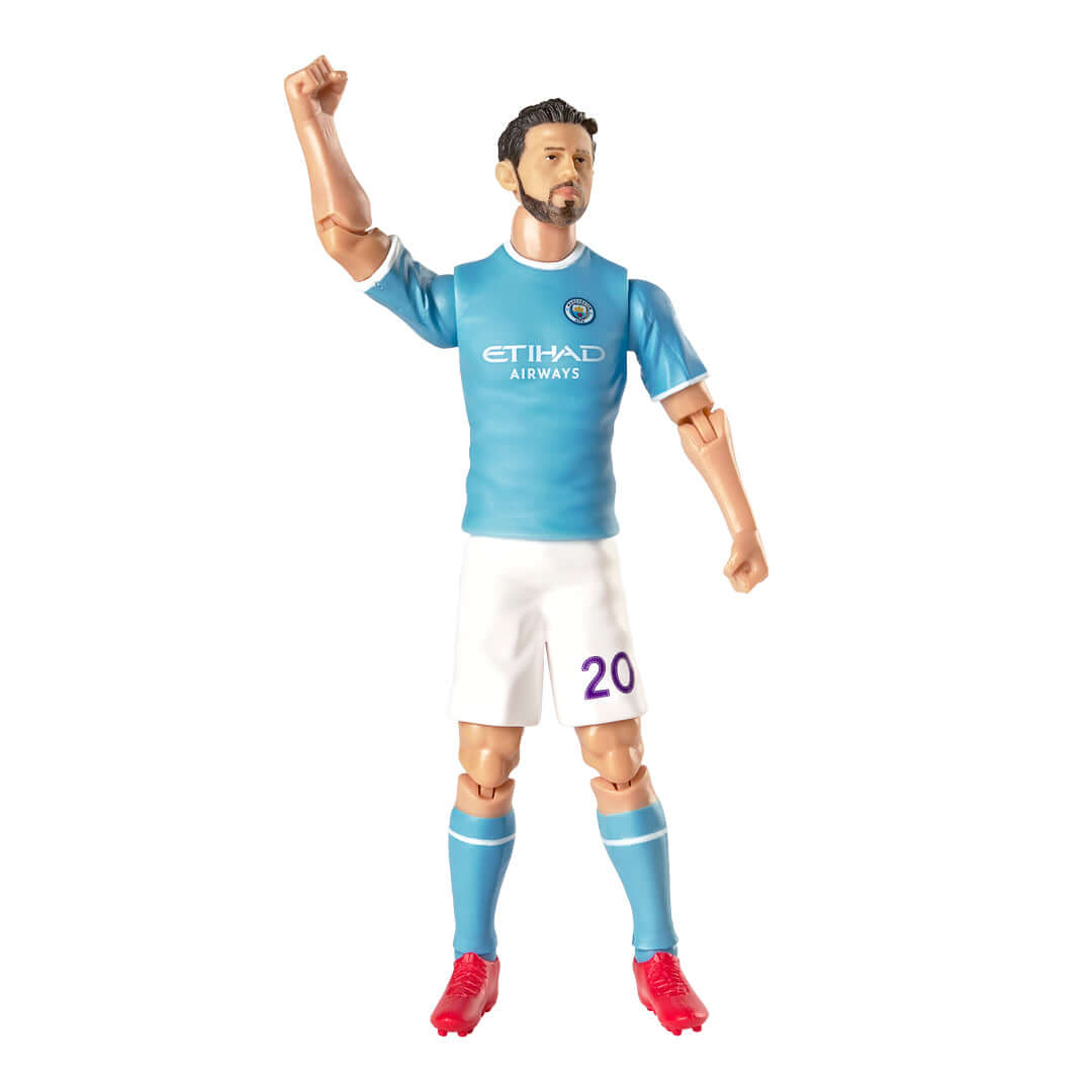 Manchester City FC Bernardo Silva 20cm Action Figure LKT Sport Sockers action figurine depicting Bernardo SilvaWearing his team kit with Bernardo and number 20 on the backIntricately detailed and 10 points of articulationComplete with a City footballAn ex