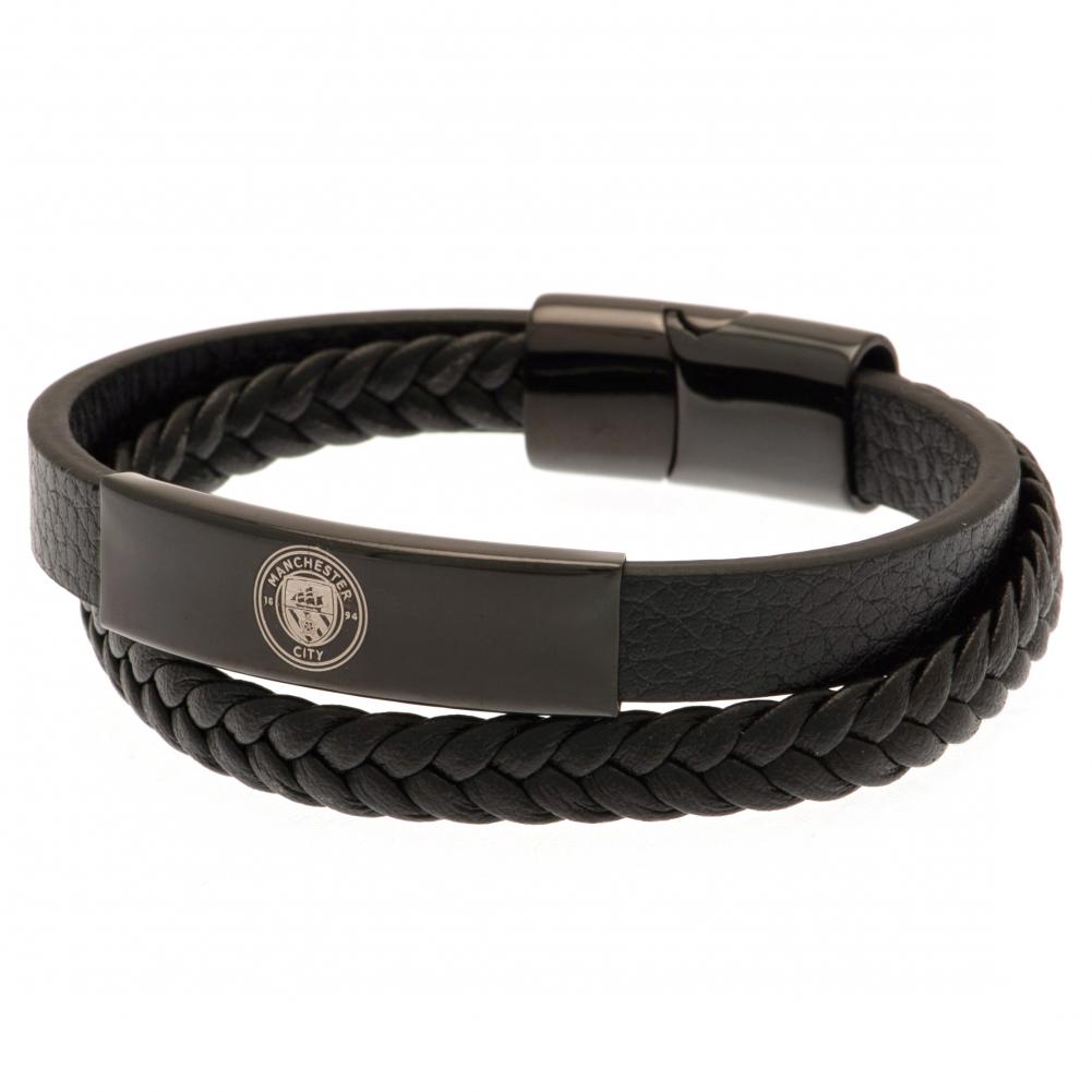 Manchester City FC Black IP Leather Bracelet LKT Sport Football>Premier League>Manchester City FC Bracelets