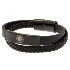 Manchester City FC Black IP Leather Bracelet LKT Sport Football>Premier League>Manchester City FC Bracelets