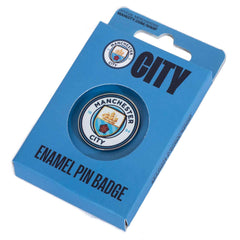 Manchester City FC Club Crest Pin Badge LKT Sport Metal crest shaped pin badgeHigh gloss enamel designWith rubber butterfly clasp fixingMetal alloy with silver style finishOfficial licensed productApprox 30mm x 30mm Pins