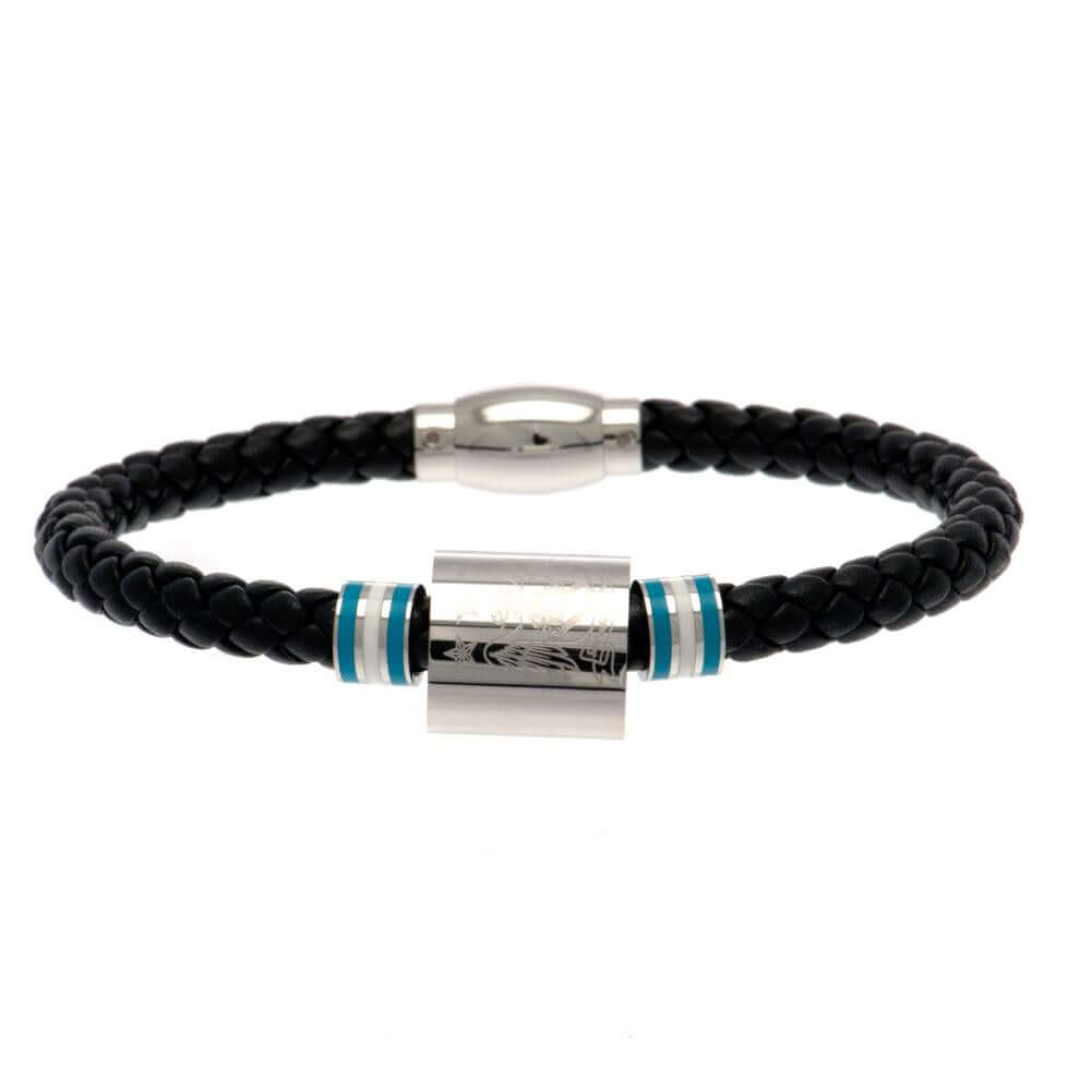 Manchester City FC Colour Ring Leather Bracelet LKT Sport Rope design bracelet made from genuine leatherBlack bracelet featuring stainless steel colour rings and an engraved club crestWith a stainless steel magnetic claspOfficial licensed productApprox 20