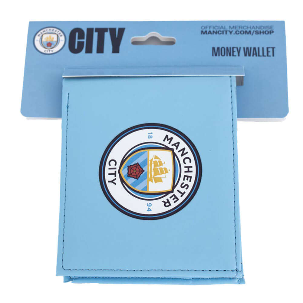 Manchester City FC Coloured PU Wallet LKT Sport Blue PU wallet featuring a large printed club crest3 card slots, a window slot and 2 note pocketsChange pocket with secure stud fastener2 additional compartmentsOfficial licensed productApprox 11cm x 9cm Wal
