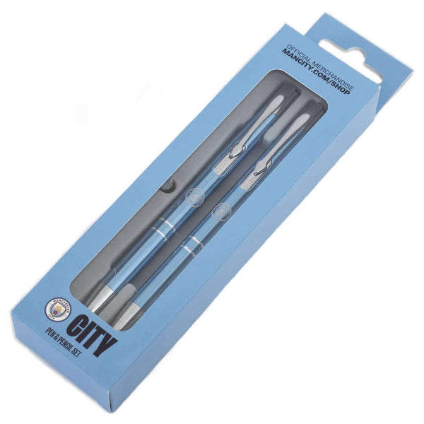 Manchester City FC Executive Pen & Pencil Set LKT Sport Blue pen and pencil gift set featuring a silver City crestExecutive pen has black inkBoth the pen and pencil are contained within a clear Perspex display casePerfect executive gift for a City fanOffi