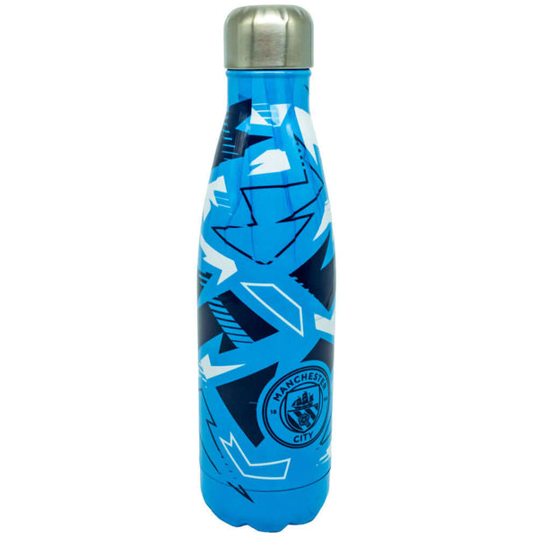 Manchester City FC Fragment Thermal Flask LKT Sport Stainless steel thermal vacuum flaskSky blue and navy fragment pattern with a navy Man City crestMaintains the temperature of your drink for up to 24hrsWith a screw top lidOfficial licensed productApprox