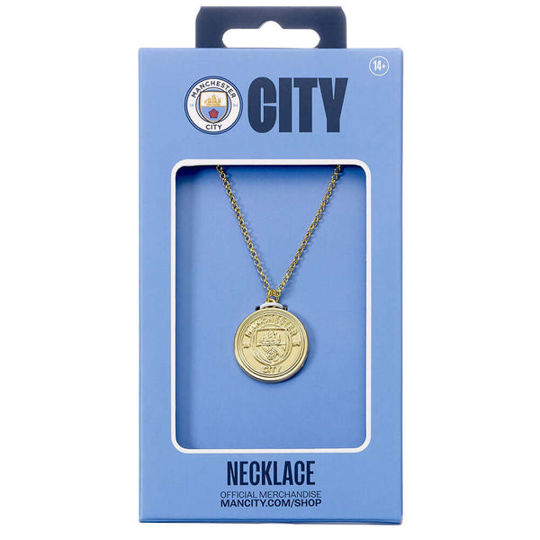 Manchester City FC Gold Finish Crest Necklace LKT Sport Hypo-allergenic gold finish necklaceFeaturing a City Crest pendantSuitable for ages 14+Official licensed productNecklace approx 40cm (15.5 inches) with 5cm extenderPendant approx 25mm x 25mm Necklace