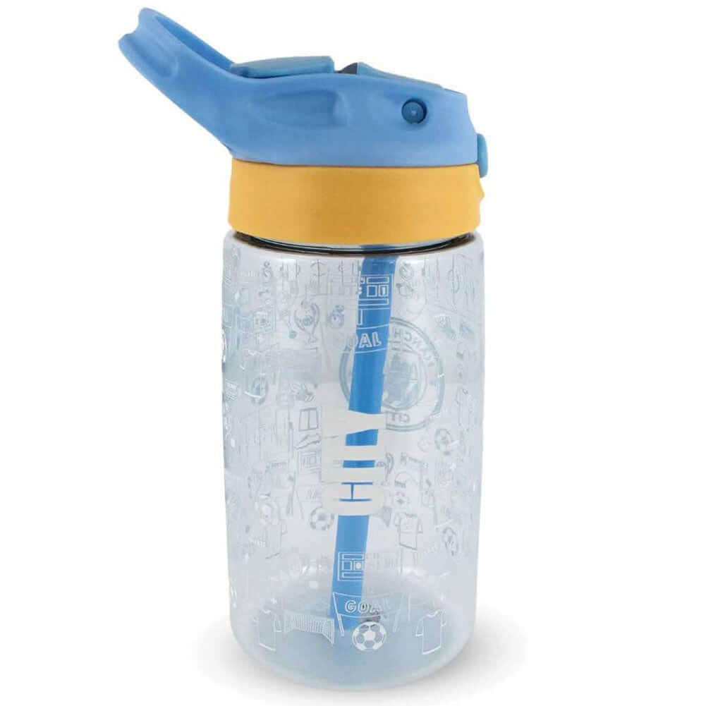Manchester City FC Junior Water Bottle LKT Sport Vibrant light blue kids water bottleWith a white City crest and fun icon designWith a screw top lid and a closable drinking spoutOfficial licensed productApprox 480ml (17oz)Approx 17cm tall, 7cm in diameter