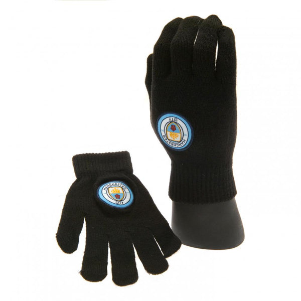 Manchester City FC Knitted Gloves Junior LKT Sport Childrens black knitted gloves Featuring a full colour Man City club crest Official licensed product Junior one size fits all With a swing tag Gloves & Mittens