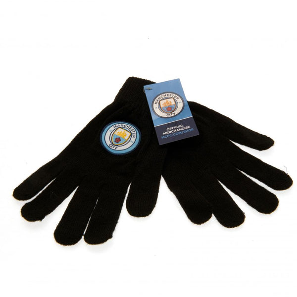 Manchester City FC Knitted Gloves Junior LKT Sport Childrens black knitted gloves Featuring a full colour Man City club crest Official licensed product Junior one size fits all With a swing tag Gloves & Mittens