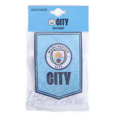 Manchester City FC Mini Pennant LKT Sport Satin look crest design pennantFeaturing a full colour Man City crest with the text CITY underneath on a sky blue backgroundFinished with white tassels and hanging stringIdeal for your car or windowOfficial licens