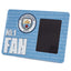 Manchester City FC No1 Fan Picture Frame Sign LKT Sport Sturdy metal photo frame sign featuring the Man City crest and NO.1 FAN in bold white textIncludes the text 'Manchester City 1894 Etihad Stadium' as a repeat pattern in the backgroundWith a portrait