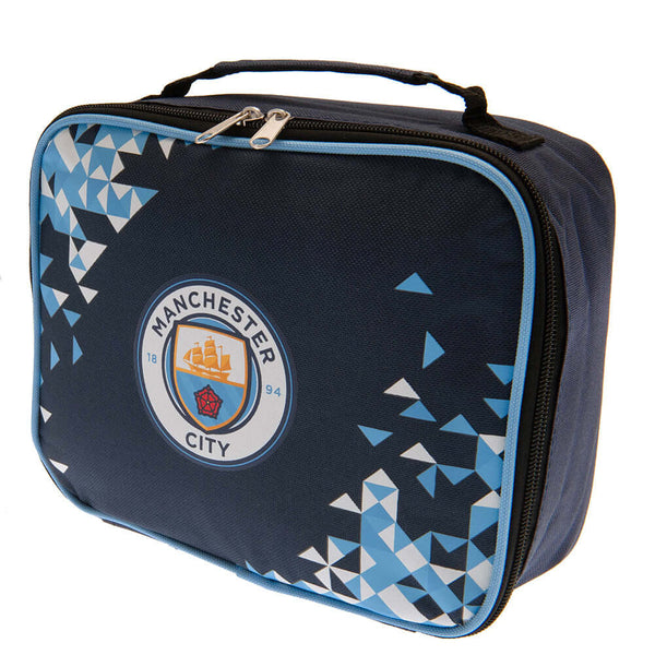 Manchester City FC Particle Lunch Bag LKT Sport Particle design lunch bag featuring a full colour club crestDouble zipped opening for easy accessWith carry handle and name tagWipe clean polyesterOfficial licensed productApprox 24cm x 20cm x 8cm Lunch Bags