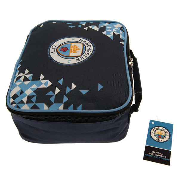 Manchester City FC Particle Lunch Bag LKT Sport Particle design lunch bag featuring a full colour club crestDouble zipped opening for easy accessWith carry handle and name tagWipe clean polyesterOfficial licensed productApprox 24cm x 20cm x 8cm Lunch Bags