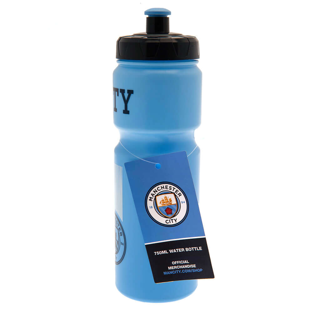Manchester City FC Plastic Drinks Bottle LKT Sport Easy grip lightweight drinks bottleSky blue stripe design bottle with the City crest in navyFeatures 'Super City' text in navyWith a screw top lid and push-pull drinking spoutOfficial licensed productAppr