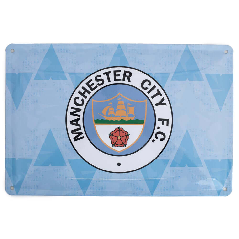 Manchester City FC Retro Days Sign LKT Sport Sky blue metal sign featuring a retro, full colour Man City FC crest in the centreReady to hang on the wall with four small holes for fixingOfficial licensed productApprox 30cm x 20cm Novelty Signs