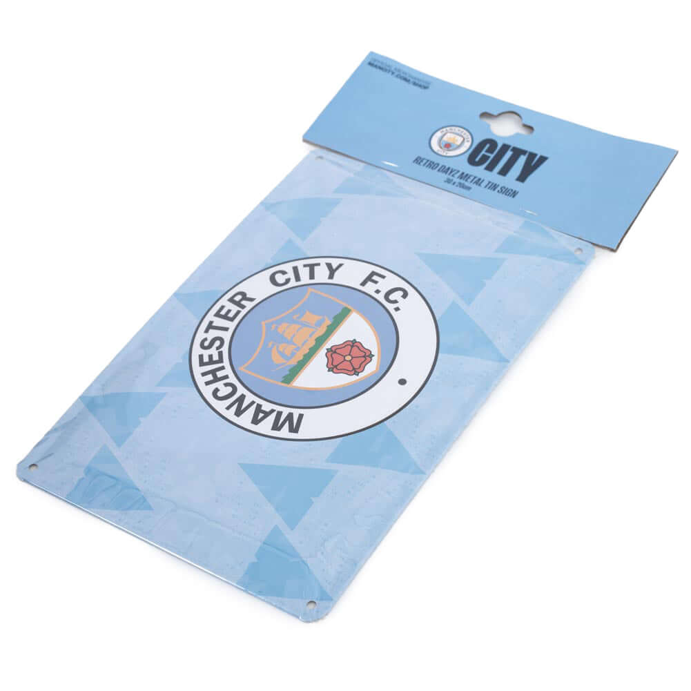 Manchester City FC Retro Days Sign LKT Sport Sky blue metal sign featuring a retro, full colour Man City FC crest in the centreReady to hang on the wall with four small holes for fixingOfficial licensed productApprox 30cm x 20cm Novelty Signs