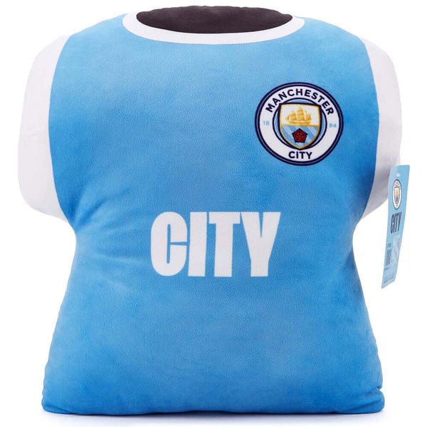 Manchester City FC Shirt Cushion LKT Sport Shirt shaped cushion featuring the Man City crest and City textSoft and velvety plush feel cushion100% PolyesterOfficial licensed productApprox 36cm x 38cm x 10cm Chair & Sofa Cushions