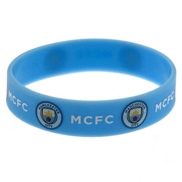 Manchester City FC Silicone Wristband LKT Sport Sky blue silicone rubber wristbandFeatures MCFC text and full colour club crestOne size fits allOfficial licensed productApprox 7cm in diameter Wristbands
