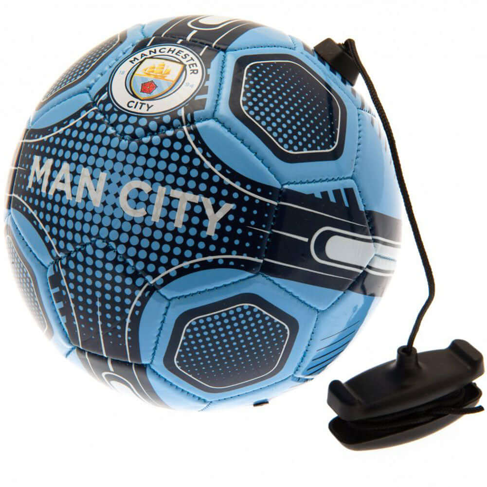 Manchester City FC Size 2 Skills Trainer LKT Sport Great close control and skills training aidSize 2 training ball with a cordSky blue football featuring a full colour City crest and navy detailPerfect for improving passing, control and reactionsOfficial