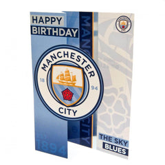 Manchester City FC Sky Blues Birthday Card LKT Sport Colourful gloss finish fold out birthday cardFeaturing a large cut out Man City crest designMessage inside reads 'Hope You Have a Brilliant Day'Official licensed productApprox 22cm x 12cm Greeting Cards