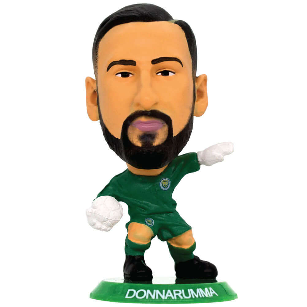 Manchester City FC SoccerStarz Donnarumma LKT Sport Gianluigi Donnarumma Soccerstarz collectable figureFeatures classic Man City goalkeepers home kitStands 5cm tall on a green baseOfficial licensed productApprox 5cm x 2.5cm x 2.5cm Action Figures