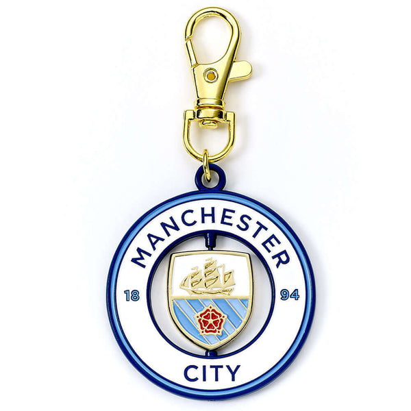 Manchester City FC Spinner Bag Charm LKT Sport Bright, colourful and highly detailed metal bag charmFeaturing a spinning center with the City crestWith a lobster claw claspOfficial licensed productApprox 50mm x 50mm Charms