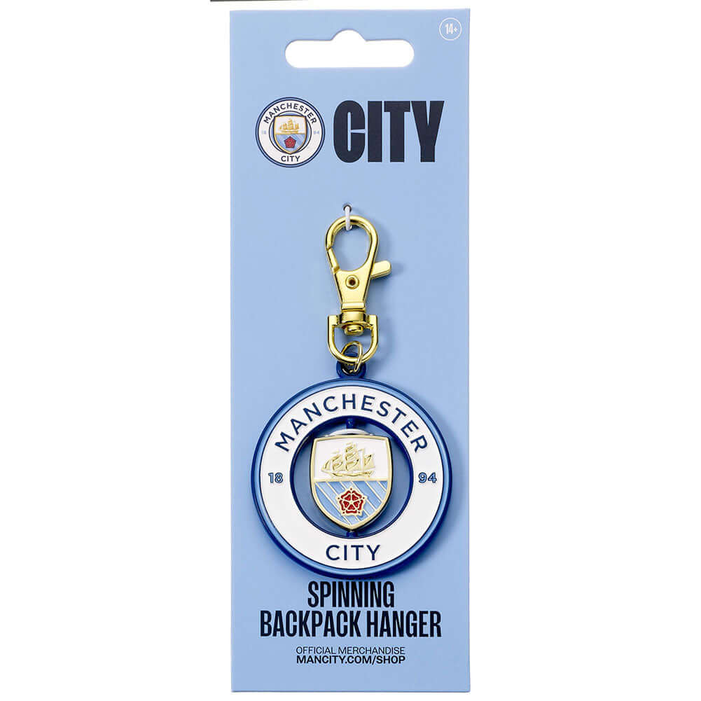 Manchester City FC Spinner Bag Charm LKT Sport Bright, colourful and highly detailed metal bag charmFeaturing a spinning center with the City crestWith a lobster claw claspOfficial licensed productApprox 50mm x 50mm Charms